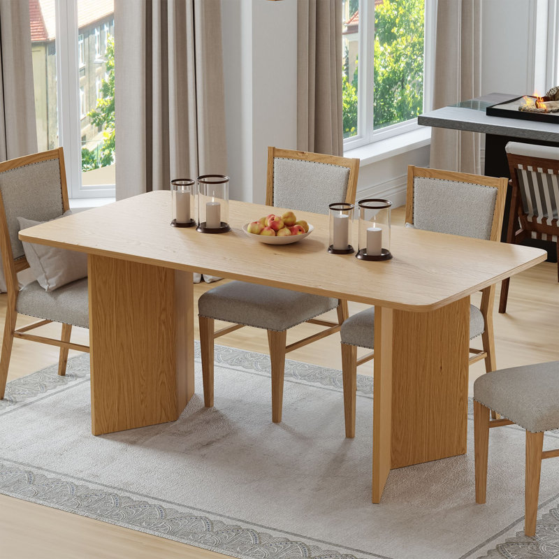 67"L×33.5"D Square Oak Dining Table with Solid Wood Double Pedestal Modern Kitchen Table for Living Room Dining Room Seats 6
