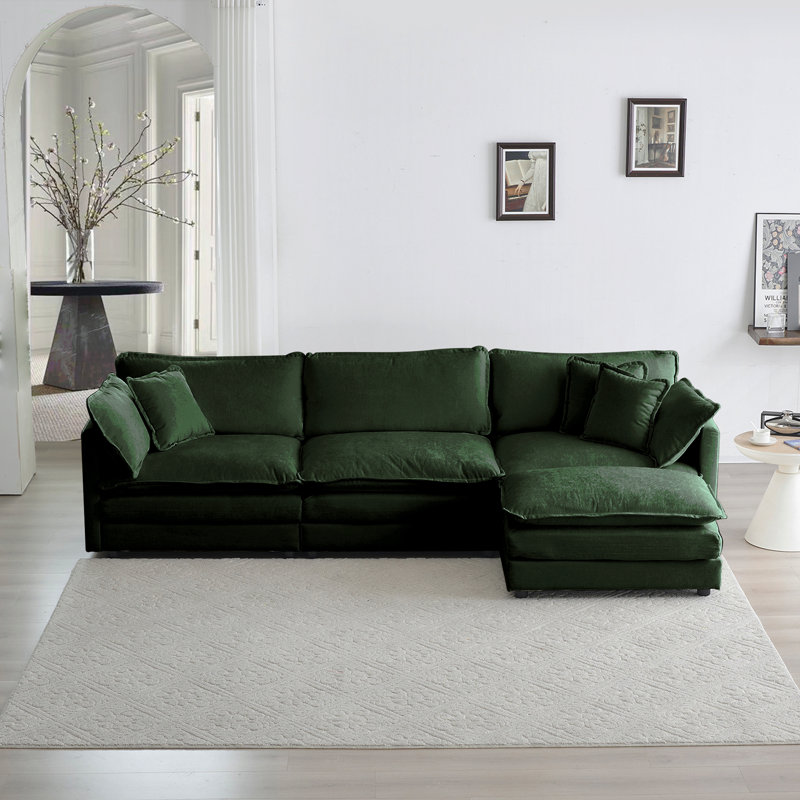 Canapé modulaire surdimensionné en L avec repose-pieds réversible Free Combination Comfy Upholstery, Chenille verte