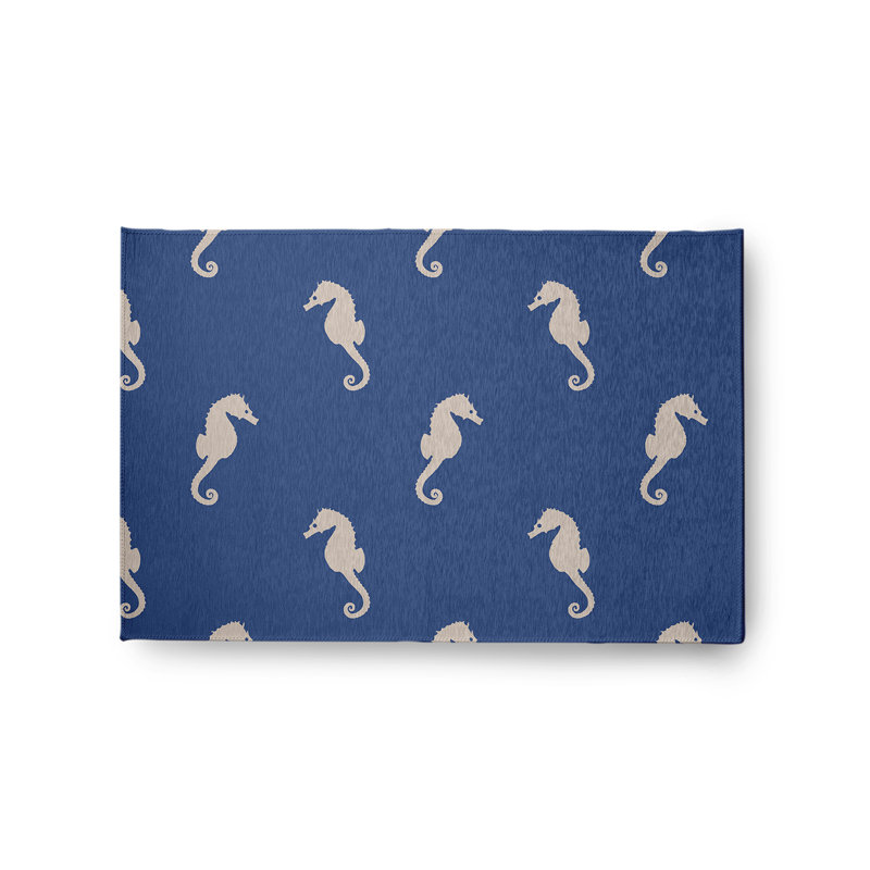 Tapis bleu / beige en chenille tissé à la machine Blaylock, Rectangle 2 pi x 3 pi