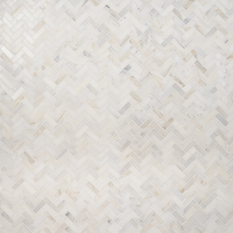 Jade blanche 11,92 po X 12,79 po Carrelage mosaïque en marbre poli à chevrons (5,3 pieds carrés / caisse)