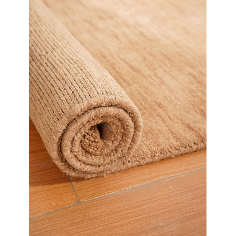 Hand Knotted Loom Wool Eco-Friendly Area Rugs - Square, Camel Color, Plain Solid Design, High Pile Thick Handmade Anti Skid Area Rugs for Living Room, Bed Room
