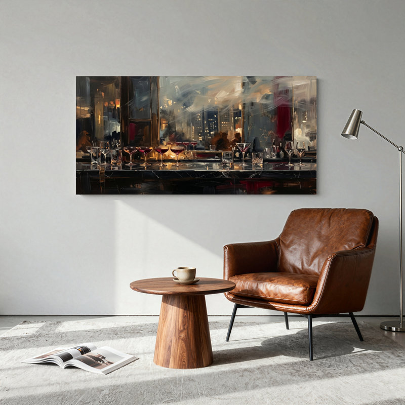 Ensemble de 1 tableau sur toile représentant une scène de bar, L 58 po x H 28 po, Wrapped Canvas