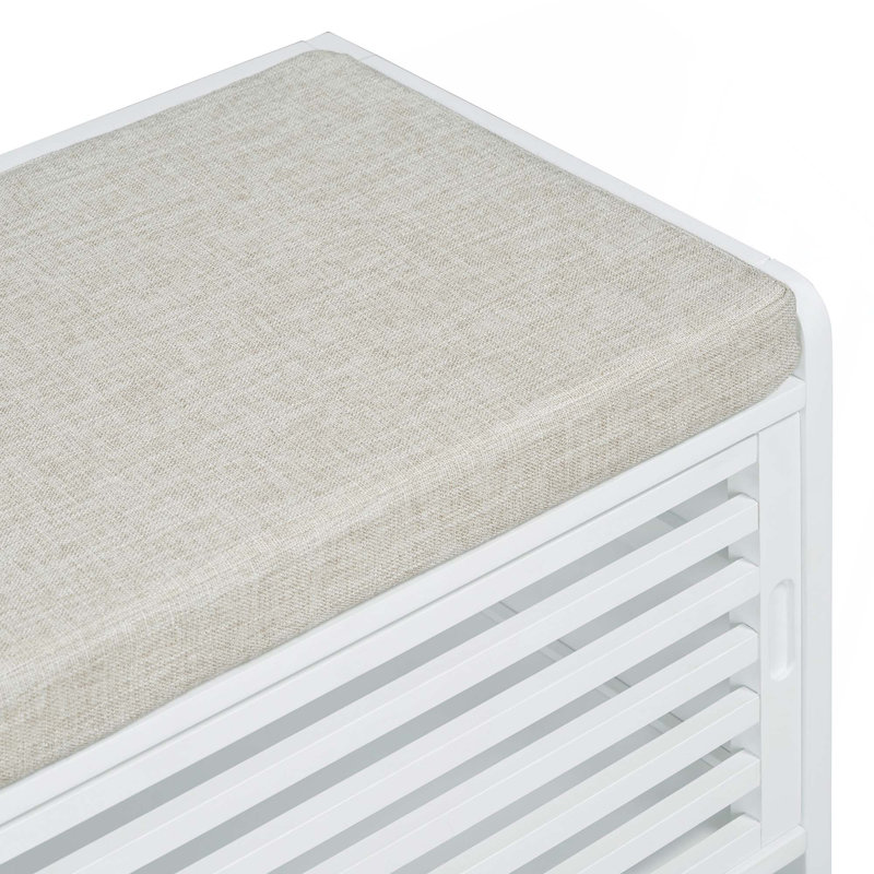 Banc à chaussures patiné avec rangement et coussin pour le salon, le vestibule, Blanc