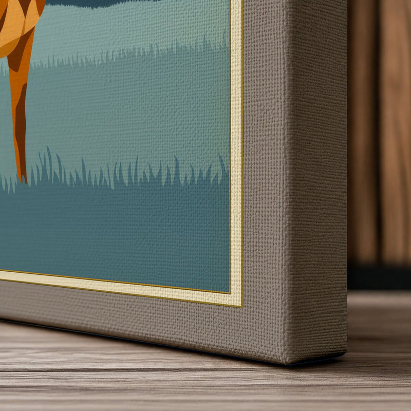 Mountain Deer Art Deco 1 Piece Wrapped Canvas Wall Art, 18x12 - 45.7 x 30.5 cm, Taupe Border