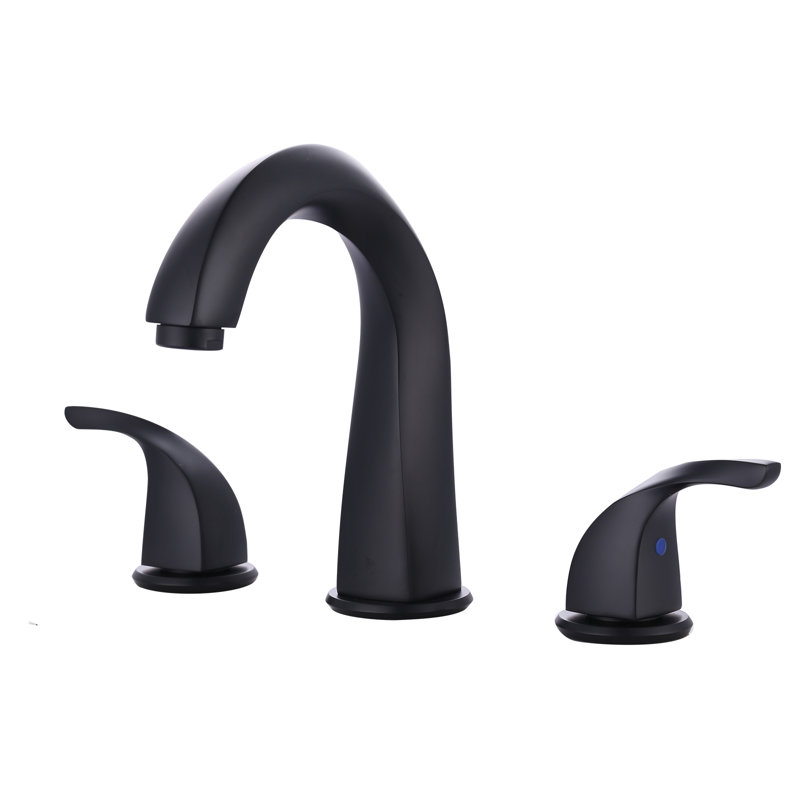 8 In. Widespread Double Handle Bathroom Faucet For 3 Holes With Pop-Up Drain And Supply Lines, Matte Black