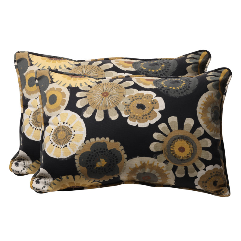 Black and Yellow Floral Oversized Lumbar Pillows Set