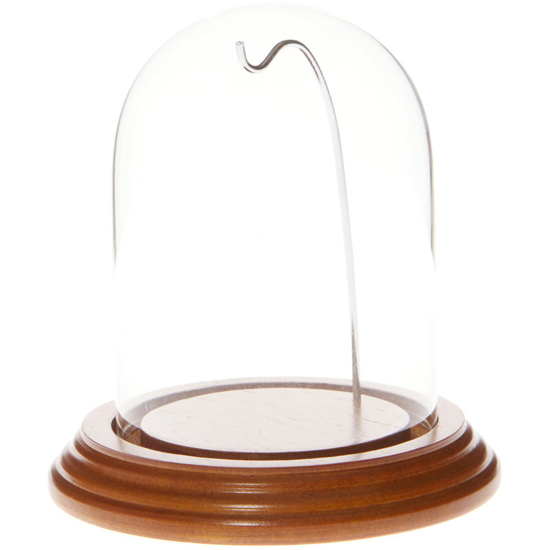 3" x 4" Watch Glass Display Dome Cloche, Oak Base / Silver Wire