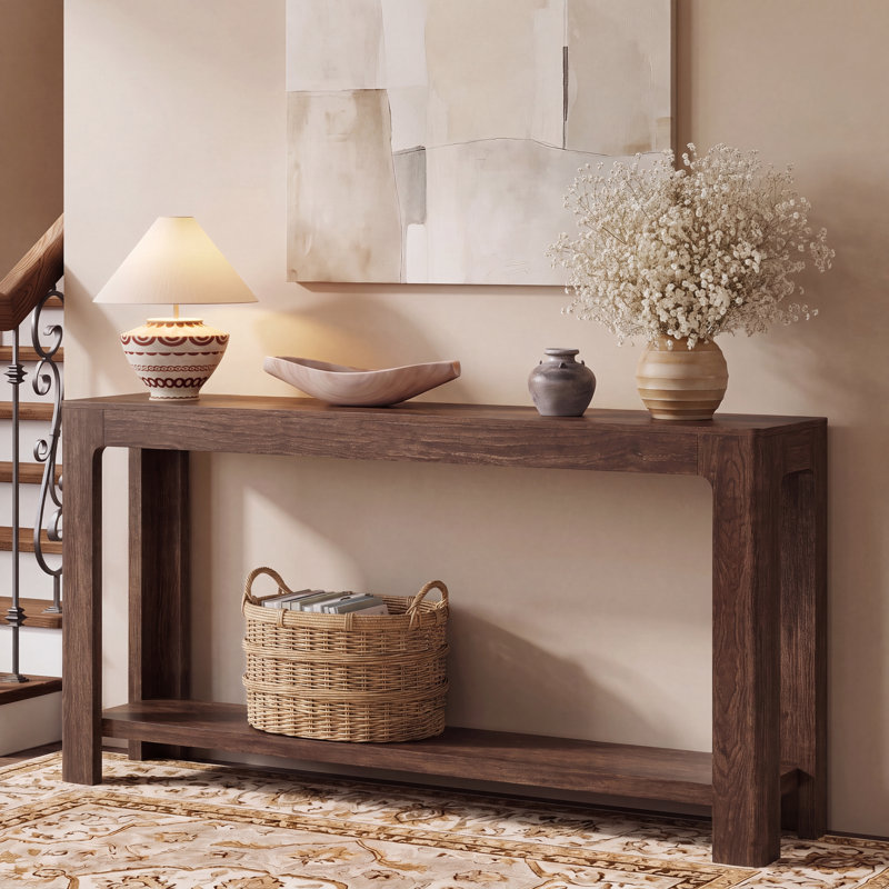 2-Tier Entryway Console Table, Narrow Long Sofa Table with Storage, Dark Brown