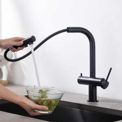 KIBI Circular 2-in-1 Single Hole Pull Out Kitchen Faucet
