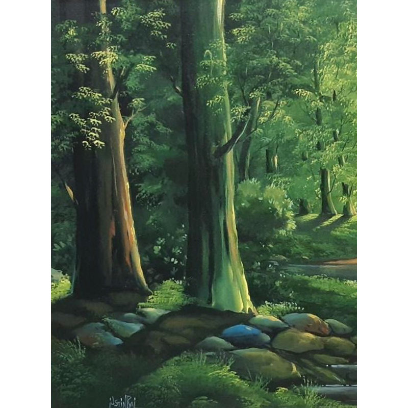 Chemin forestier | Acrylique sur toile | Par Justin Raj N | Avec cadre