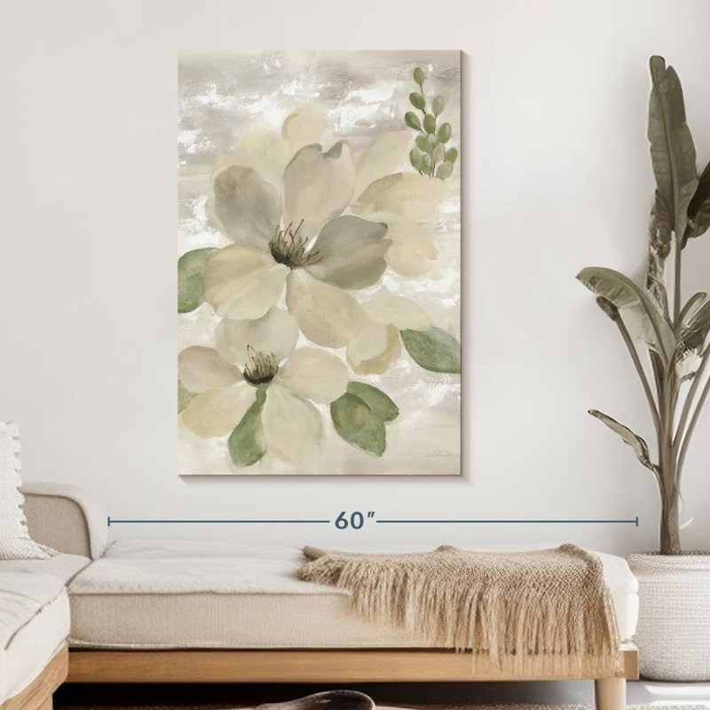 Blanc sur blanc, sauge à motif floral sur toile, H 48 po x l 32 po x P 1,25 po