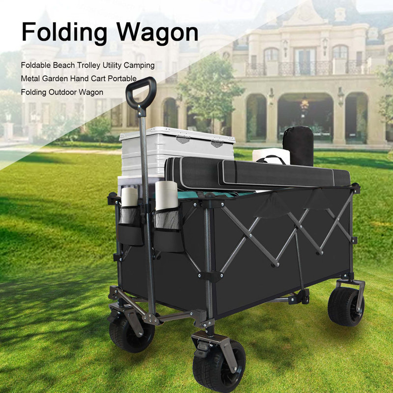 Chariot pliable pliable, chariot de plage pliable, Noir