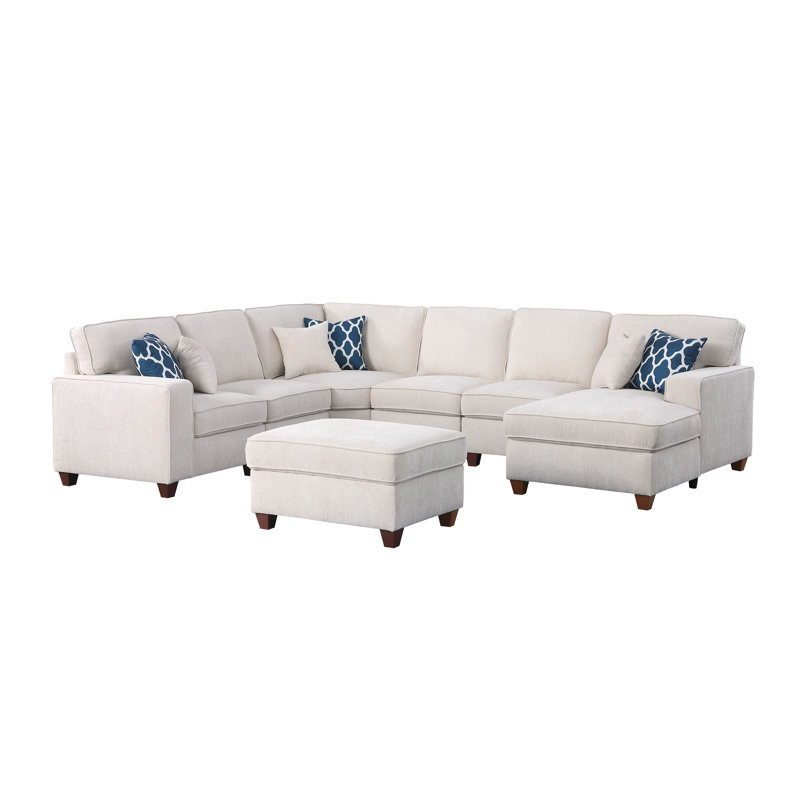 Upholstered U-Shaped Sectional, Beige Chenille