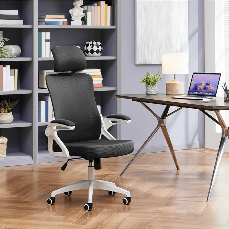 High Back Mesh Swivel Ergonomic Task Office Chair with Flip-Up Arms, Black, White/Black