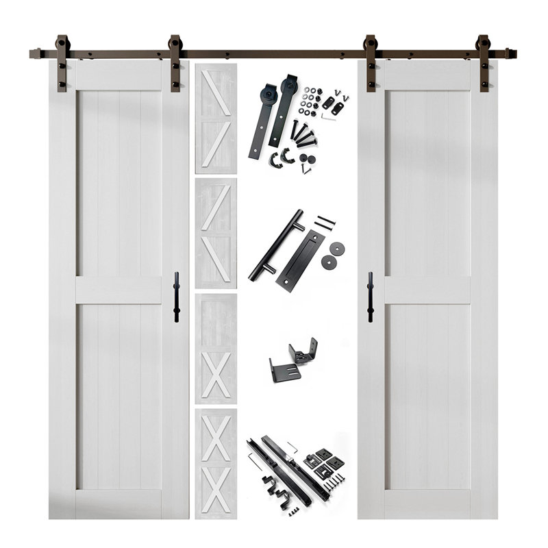 Porte de grange 80 po en bois massif semi-lustré avec quincaillerie d'installation, 22 po x 80 po