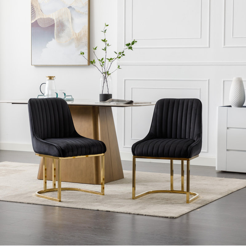 47cm H Velvet Upholstered Metal Accent, Black