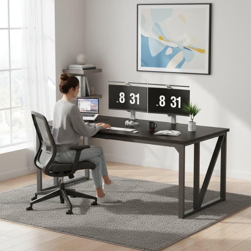 Bureau d'ordinateur avec bureau plus épais, bureau pour bureau personnel, noir | Idée de cadeau, Noir / Noir