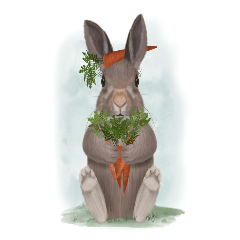 Rabbit Carrot Hug - Impression sur toile tendue, H 18 po x l 12 po