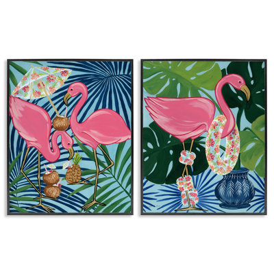  «Happy Hour flamants roses», ensemble de 2 giclées d'art par Yvette St. Amant