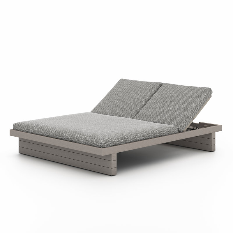 Leroy Outdoor Teak Chaise Lounge, Weathered Gray, Stone Gray
