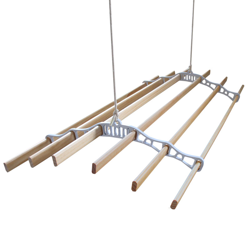 Wood Wall-Mounted Drying Rack, 14cm H x 140cm W x 56cm D
