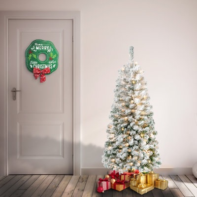 Acacia Medium Flocked Tree with Clear Lights