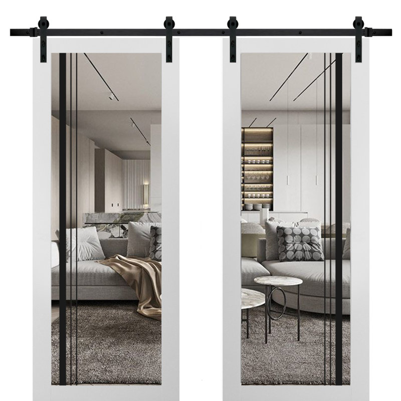 Porte de grange en bois lambrissé sans trousse de quincaillerie d'installation, Soie blanche / chrome, 36 po x 96 po