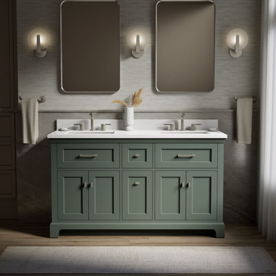 Charlemont 60" Bathroom Vanity Cabinet With Sinks And Quartz Top