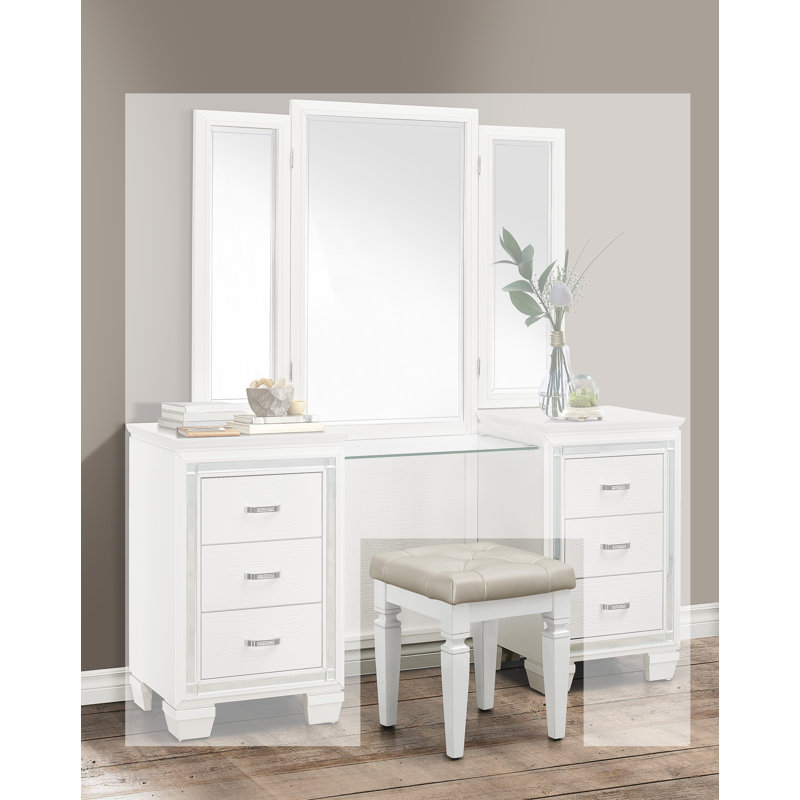 Tabouret de coiffeuse Maresha, Blanc