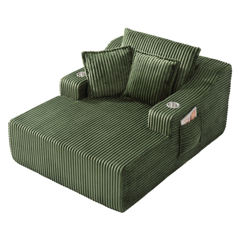 Très grande méridienne intérieure, canapé-lit rembourré 67 po avec porte-gobelets et 3 coussins