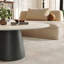 Table basse ronde en travertin moderne avec piédestal en bois massif-1068650550-1068650551