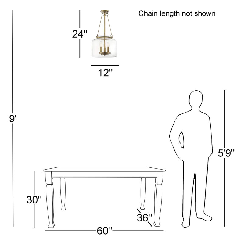 Luminaire suspendu 3 lumières Savron House Akron, Laiton
