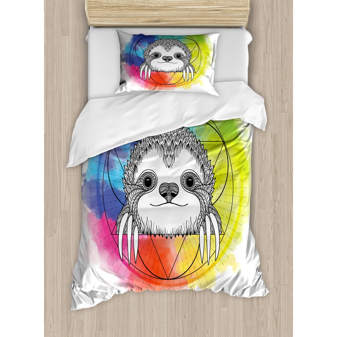 Bettbezug Set, Regenbogen Sloth Sketch, Tier, Mehrfarbig