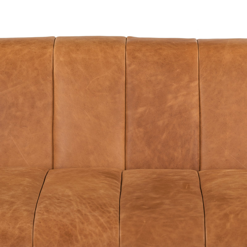 Canale Full-Grain Genuine Italian Leather Tufted Sofa, Cognac Tan, 86" W