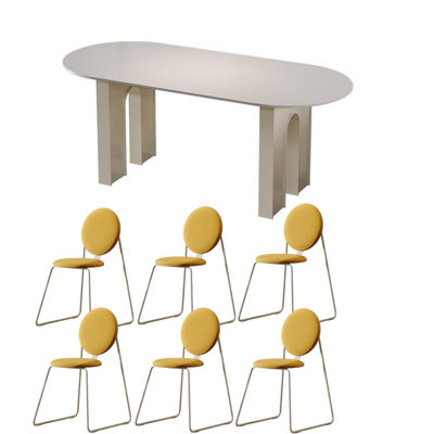 Retro Cream Rock Table, Oval Shape, Tech Slate Top