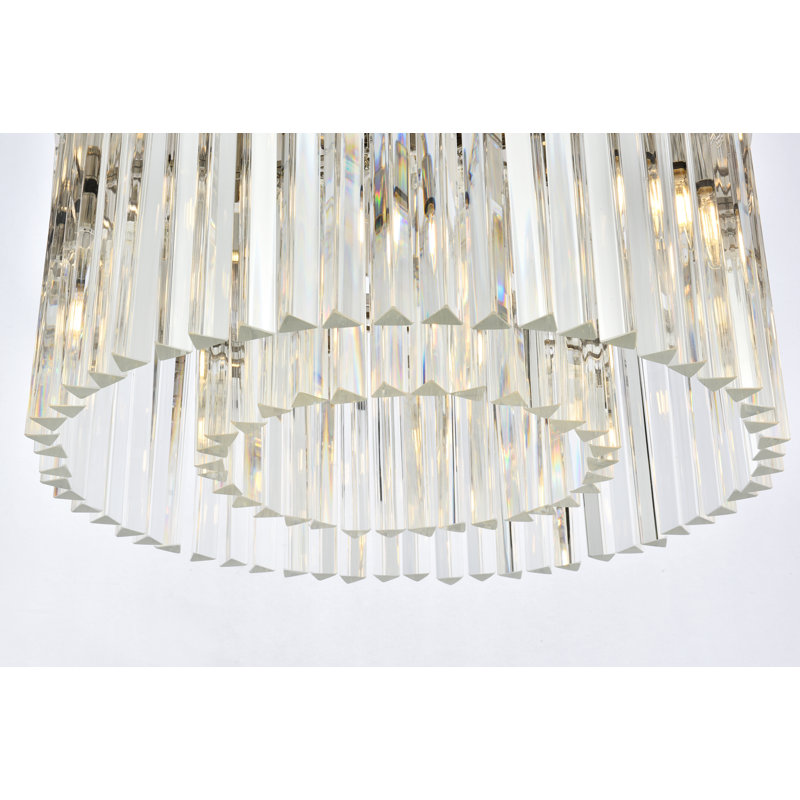 Plafonnier encastré 8 lumières Yazmin, H 13,5 po x l 26 po x P 26 po, Cristal (transparent), Nickel poli