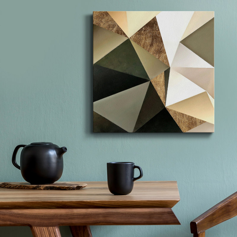 «Gold Polygon Wall I», reproduction encadrée de qualité supérieure - prête à être accrochée, H 17,5 po x l 17,5 po x P 1,5 po