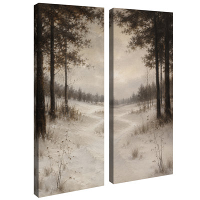 Tableau encadré « Paysage de forêt hivernale » – Lot de 2 impressions sur toile encadrées 32 po x 12 po x 2 po