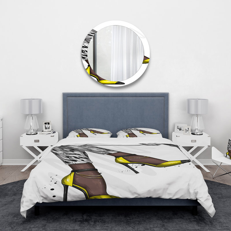 Pied de femme en talon aiguille jaune II - ensemble de housse de couette moderne - microfibre de polyester