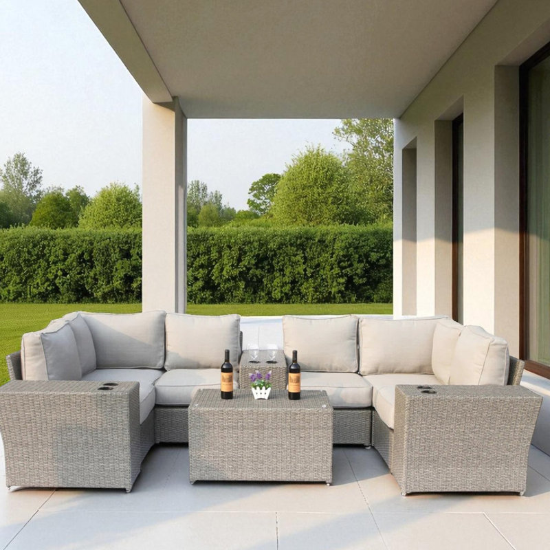 Ensemble modulaire d'extérieur 4 places avec coussins et table entièrement assemblé, Mélange de gris