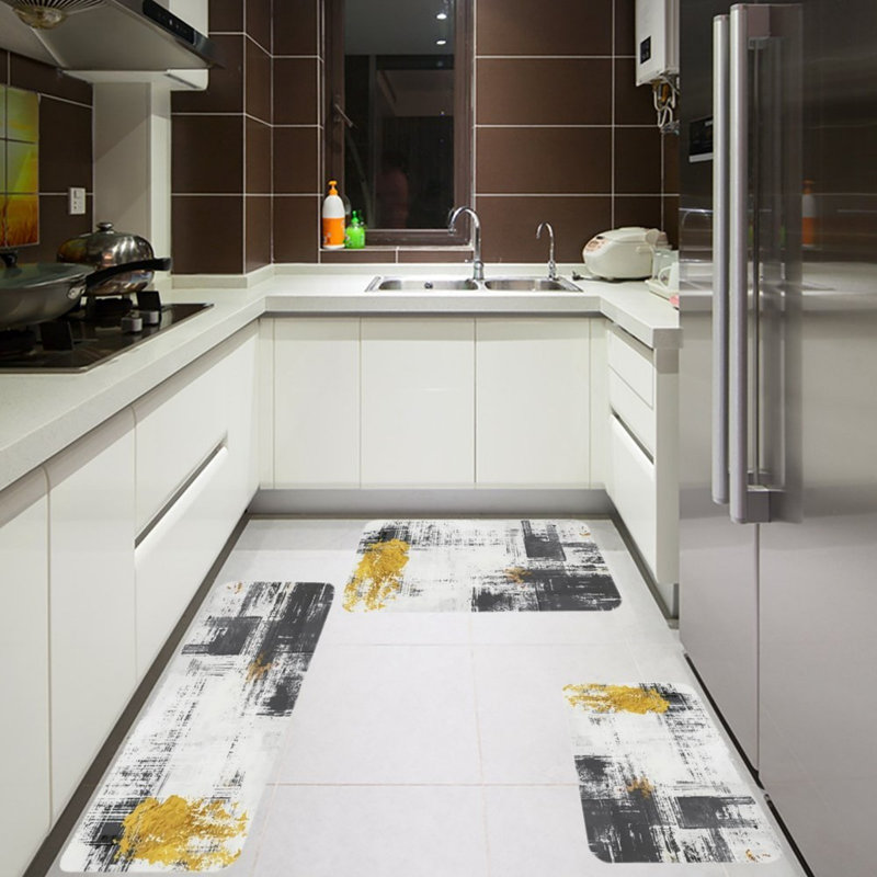 Tapis de cuisine 3 pièces Grey Gold Abstract Art