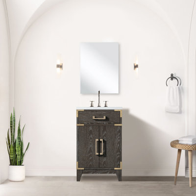 Brown Oak Bathroom Vanity With Acrylic Tops - 20" W X 18" D Soft Close & Mirror Spacious Countertop 20 In. 18