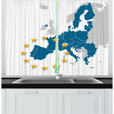 2 Piece Europe European Union Map with the States Excluding United Kingdom Stars Kitchen Curtain Set -  East Urban Home, 938D7EF63A284A9E9A443BA8AB629211