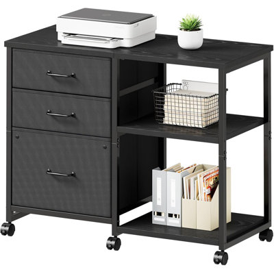 Black 3-Drawer File Cabinet - Rolling Printer Stand With Open Storage Shelf, Fabric Lateral Filing Cabinet For Home Office by 17 Stories