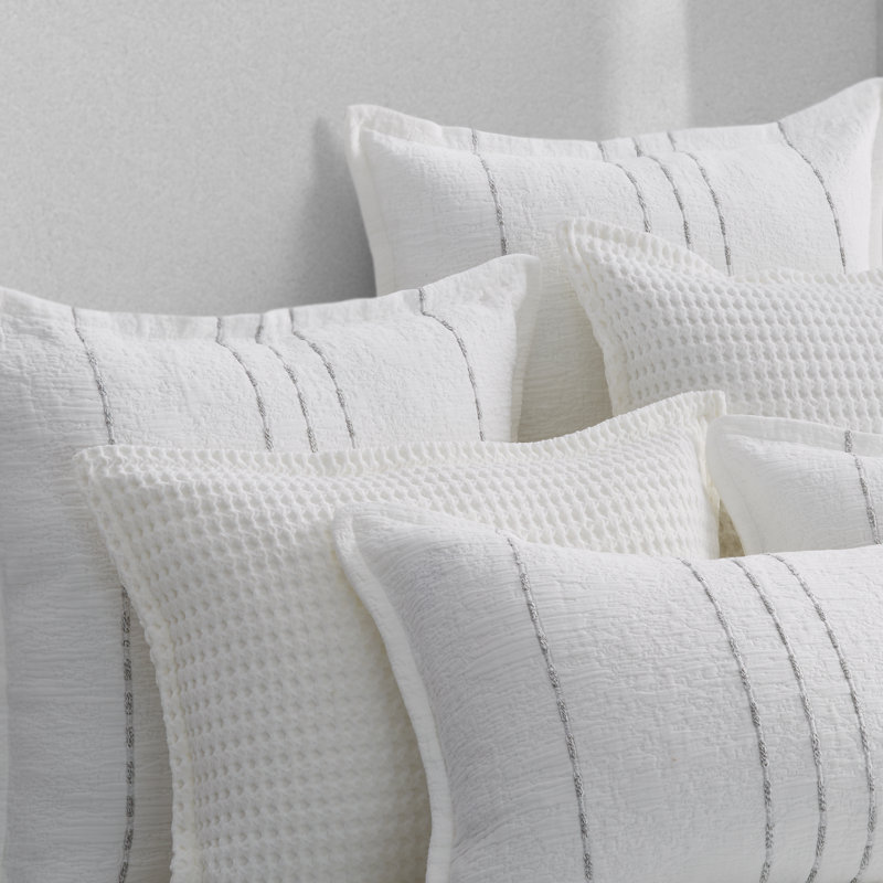 White and Gray Cotton Standard/Queen Pillow Sham