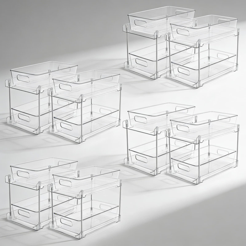 Rangement sous-évier à 2 niveaux avec tiroirs coulissants, rangement transparent pour salle de bain et cuisine pour meuble-lavabo, armoire, garde-manger, paquet de 8