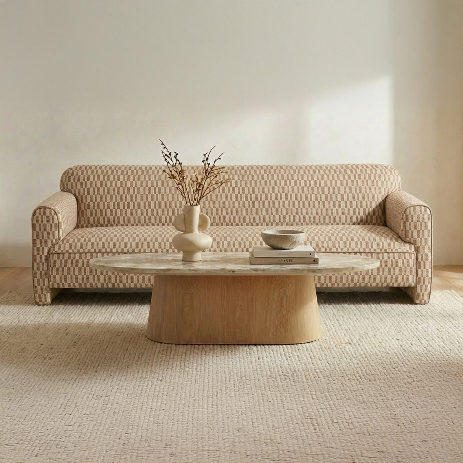 Bieke 90" Sofa, Geometric Shapes Tan