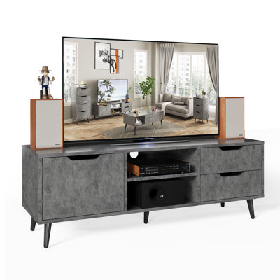 TV Stands for Living Room, TV Console Table for 55 Inch TV, Entertainment Center with 1 Cabinet, 2 Drawers, Media Console with Metal Feet for Bedroom, Living Room