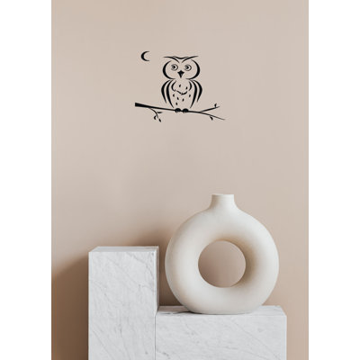 Décalque de vinyle hibou oiseau dans une branche d'arbre lune décor amovible autocollant élégant Design unique Tk50