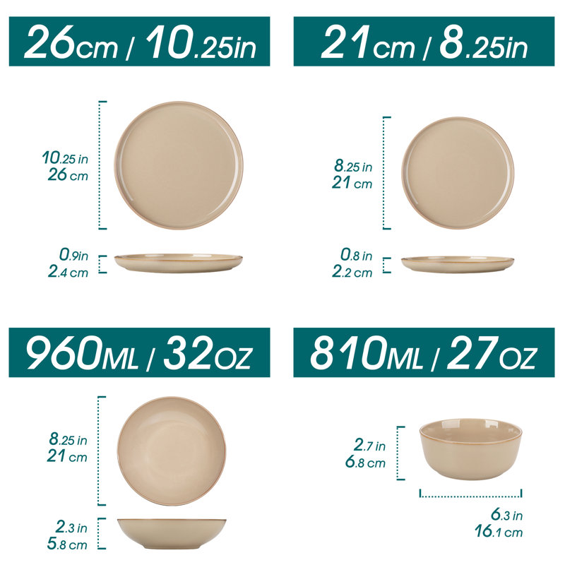 Piece Stoneware Dinnerware Set - Service for 4, Brown